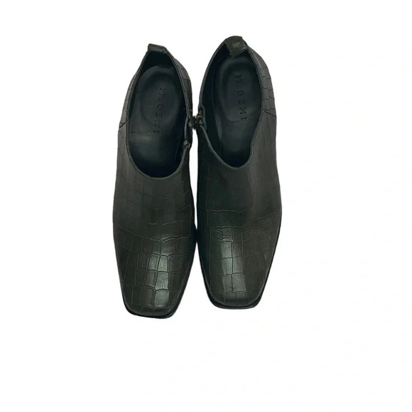 M Gemi Green Leather Ankle Booties Block Heel Size 39